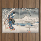 Japanese Vintage Kunisada Hiroshige Snowy Landscape Outdoor Rug Gallery Image 1