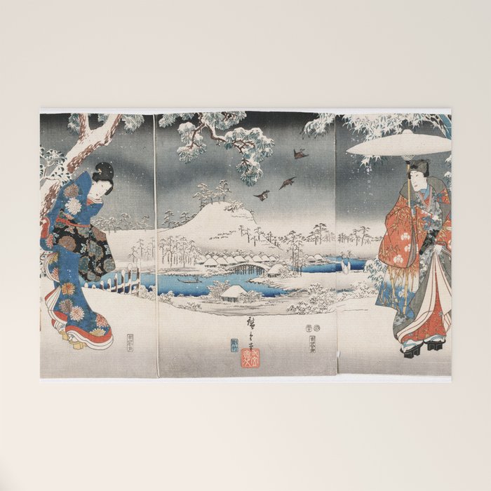 Japanese Vintage Kunisada Hiroshige Snowy Landscape Welcome Mat Gallery Image 1