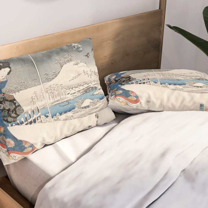 Japanese Vintage Kunisada Hiroshige Snowy Landscape Pillow Sham Gallery Image 2