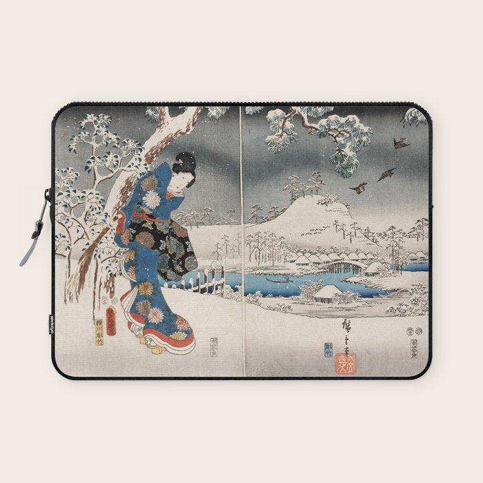 Japanese Vintage Kunisada Hiroshige Snowy Landscape Laptop Sleeve Gallery Image 1