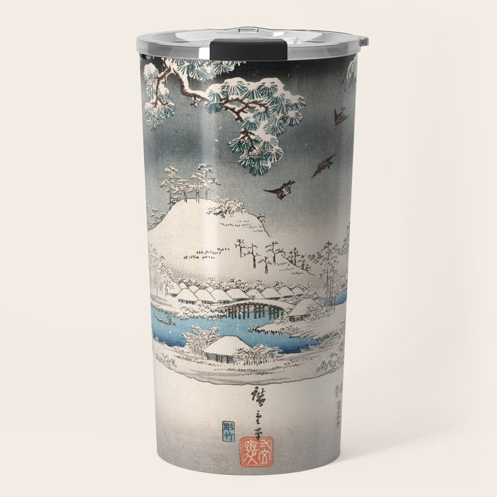 Japanese Vintage Kunisada Hiroshige Snowy Landscape Travel Mug Gallery Image 1