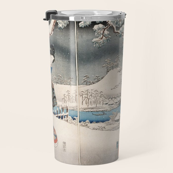 Japanese Vintage Kunisada Hiroshige Snowy Landscape Travel Mug Gallery Image 3