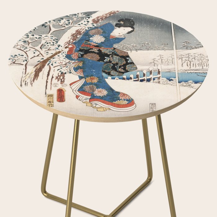 Japanese Vintage Kunisada Hiroshige Snowy Landscape Side Table Gallery Image 2