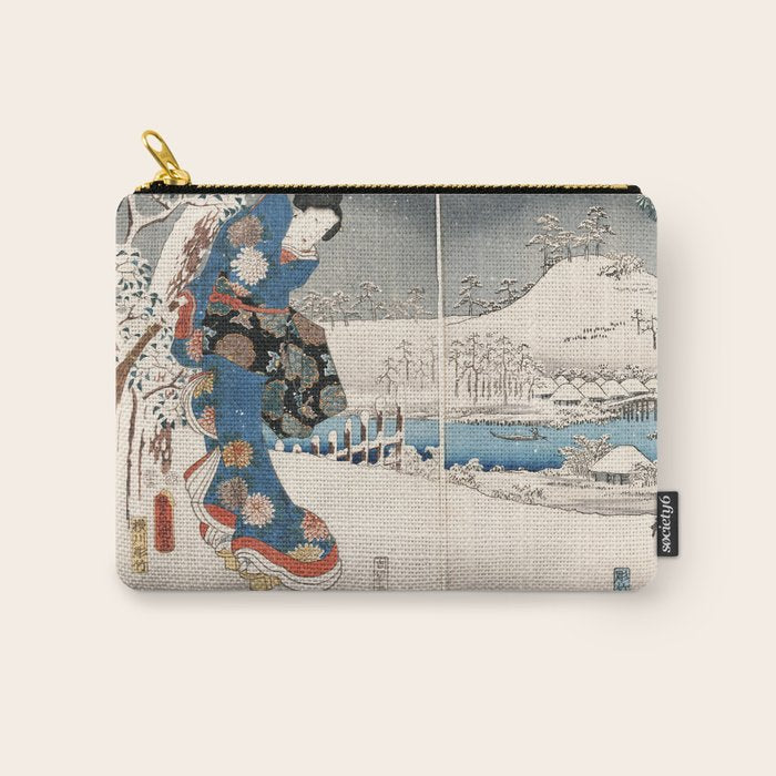Japanese Vintage Kunisada Hiroshige Snowy Landscape Carry All Pouch Gallery Image 1