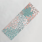 Festive, Floral Prints, Teal and Coral Yoga Mat Gallery Image 1