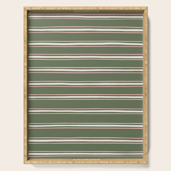 Triple Stripe Pattern Muted Green, Cream, Pink Serving Tray Gallery Image 1