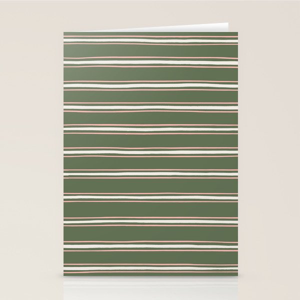 Triple Stripe Pattern Muted Green, Cream, Pink Stationery Card Gallery Image 1