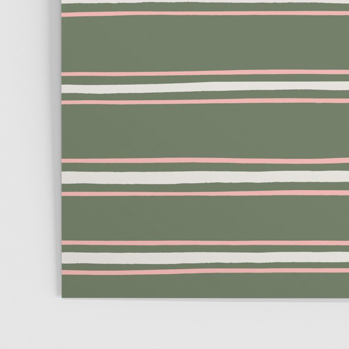 Triple Stripe Pattern Muted Green, Cream, Pink Poster Gallery Image 3