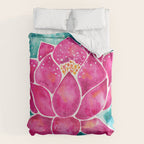 Sacred Lotus - Magenta Blossom with Turquoise Wash Comforter Gallery Image 6
