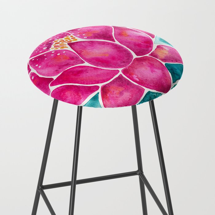 Sacred Lotus - Magenta Blossom with Turquoise Wash Stool Gallery Image 2