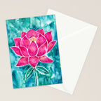 Sacred Lotus - Magenta Blossom with Turquoise Wash Stationery Card Gallery Image 2