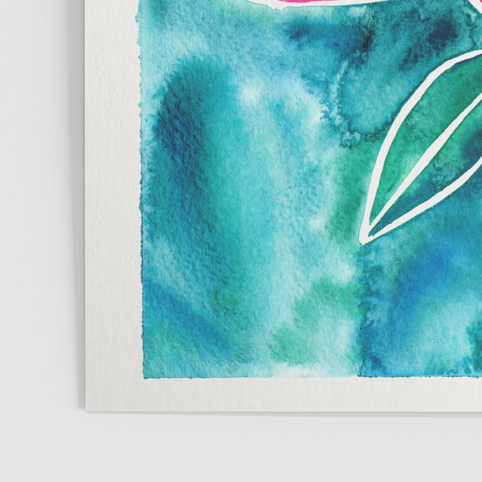 Sacred Lotus - Magenta Blossom with Turquoise Wash Poster Gallery Image 3
