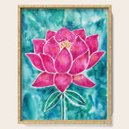 Sacred Lotus - Magenta Blossom with Turquoise Wash Serving Tray Gallery Image 1
