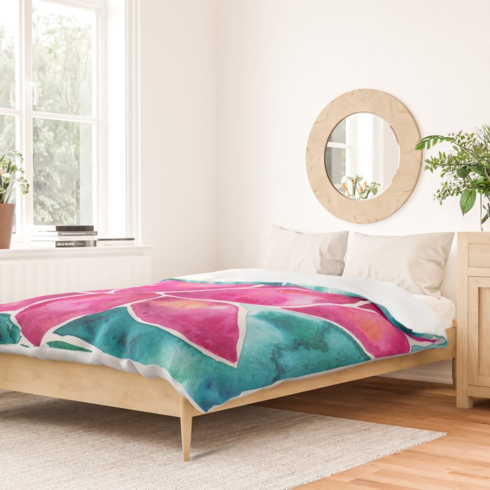 Sacred Lotus - Magenta Blossom with Turquoise Wash Duvet Cover Gallery Image 2