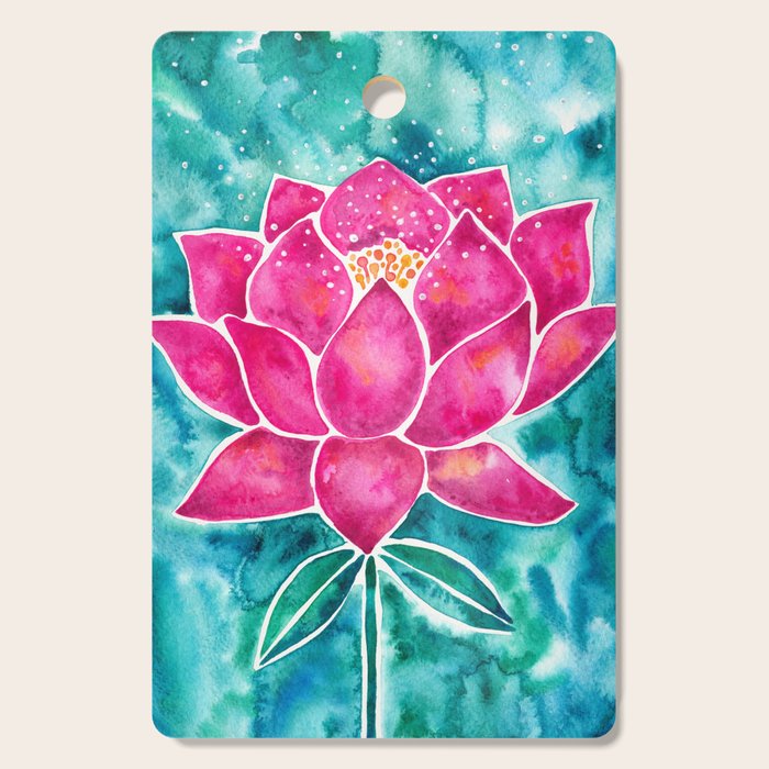 Sacred Lotus - Magenta Blossom with Turquoise Wash Cutting Board Gallery Image 1