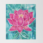 Sacred Lotus - Magenta Blossom with Turquoise Wash Throw Blanket Gallery Image 2