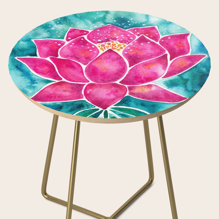 Sacred Lotus - Magenta Blossom with Turquoise Wash Side Table Gallery Image 2