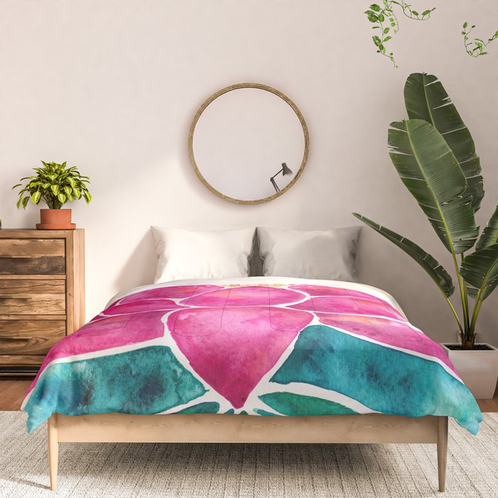 Sacred Lotus - Magenta Blossom with Turquoise Wash Comforter Gallery Image 3