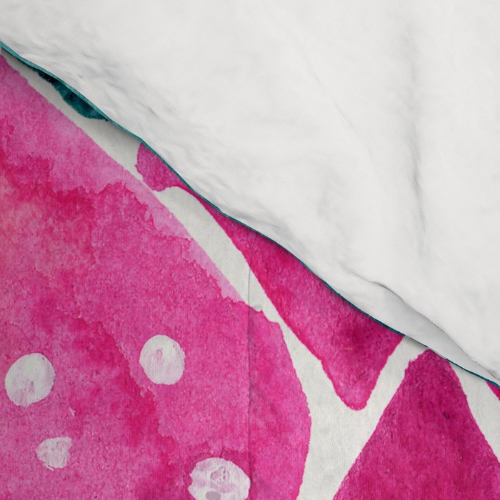 Sacred Lotus - Magenta Blossom with Turquoise Wash Comforter Gallery Image 4