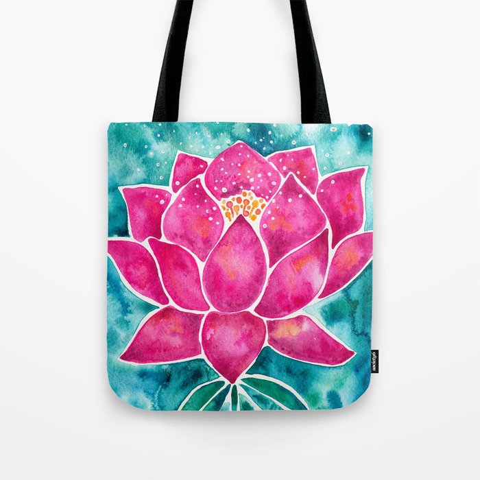 Sacred Lotus - Magenta Blossom with Turquoise Wash Tote Bag Gallery Image 1