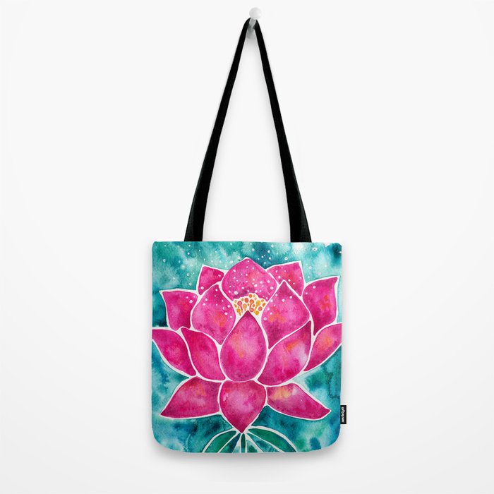 Sacred Lotus - Magenta Blossom with Turquoise Wash Tote Bag Gallery Image 2