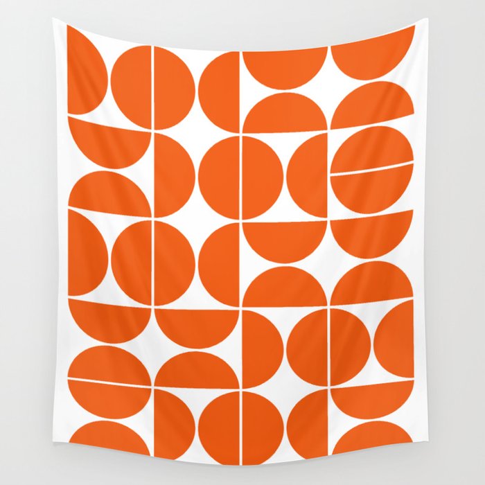 Mid Century Modern Geometric 04 Orange Wall Tapestry Gallery Image 1