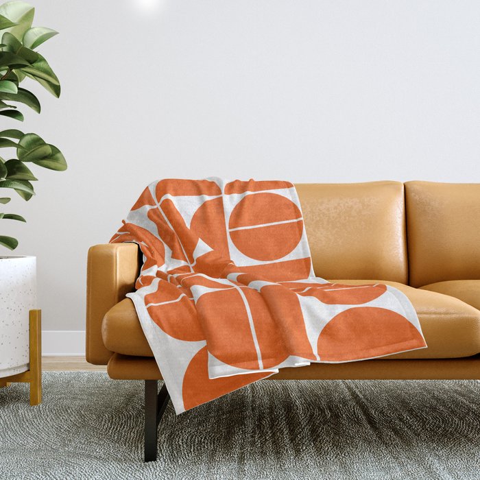 Mid Century Modern Geometric 04 Orange Throw Blanket Gallery Image 1