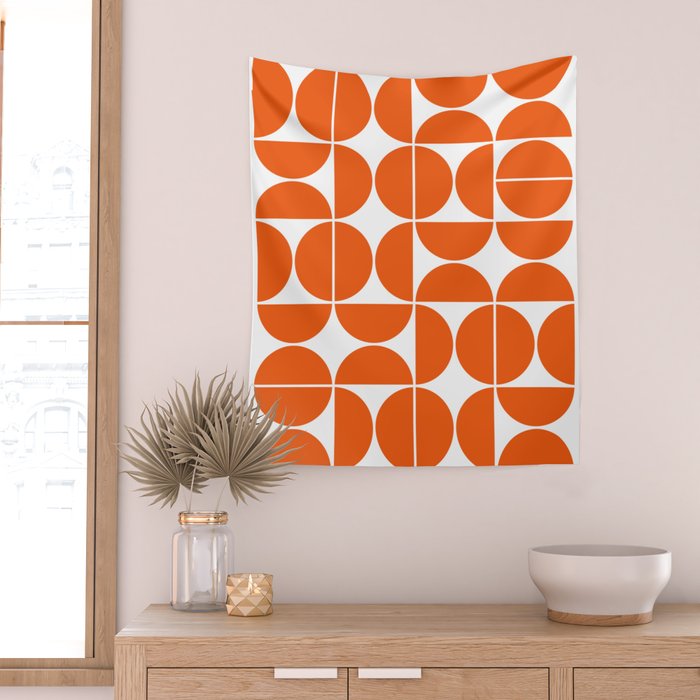 Mid Century Modern Geometric 04 Orange Wall Tapestry Gallery Image 2