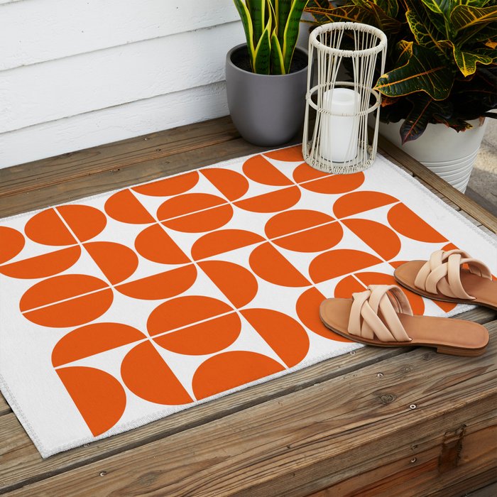 Mid Century Modern Geometric 04 Orange Outdoor Rug Gallery Image 2