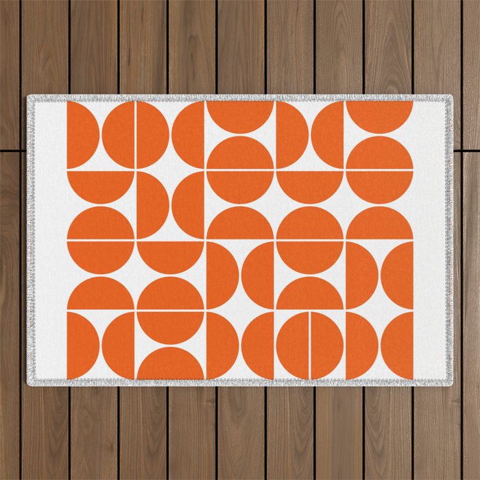 Mid Century Modern Geometric 04 Orange Outdoor Rug
