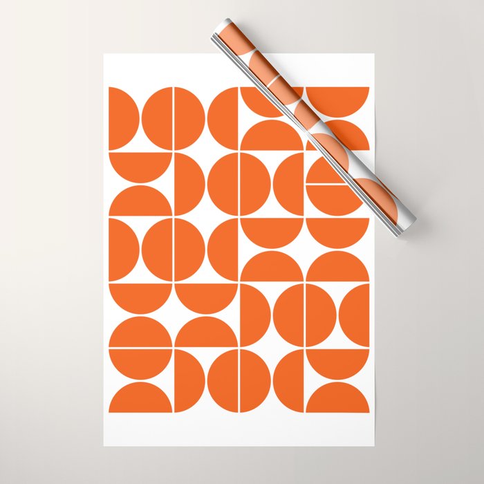 Mid Century Modern Geometric 04 Orange Wrapping Paper Gallery Image 1