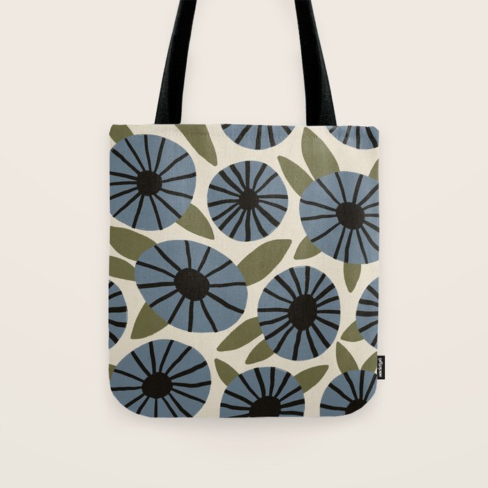 Floral Pattern / Slate Blue & Green Tote Bag Gallery Image 1