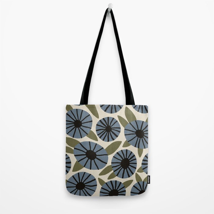 Floral Pattern / Slate Blue & Green Tote Bag Gallery Image 2