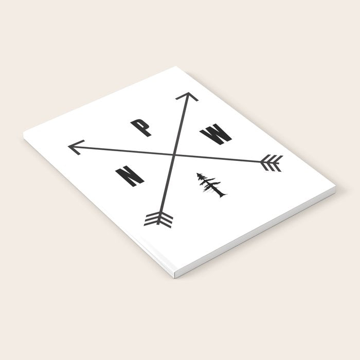 PNW Pacific Northwest Compass - Black on White Minimal Notebook Gallery Image 2