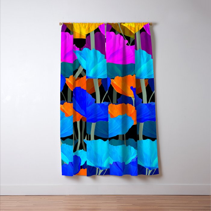 Colorful Poppies on Black Background #decor #society6 #buyart Window Curtain Gallery Image 3