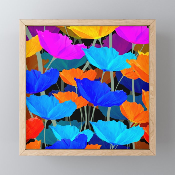 Colorful Poppies on Black Background #decor #society6 #buyart Mini Art Print Gallery Image 1