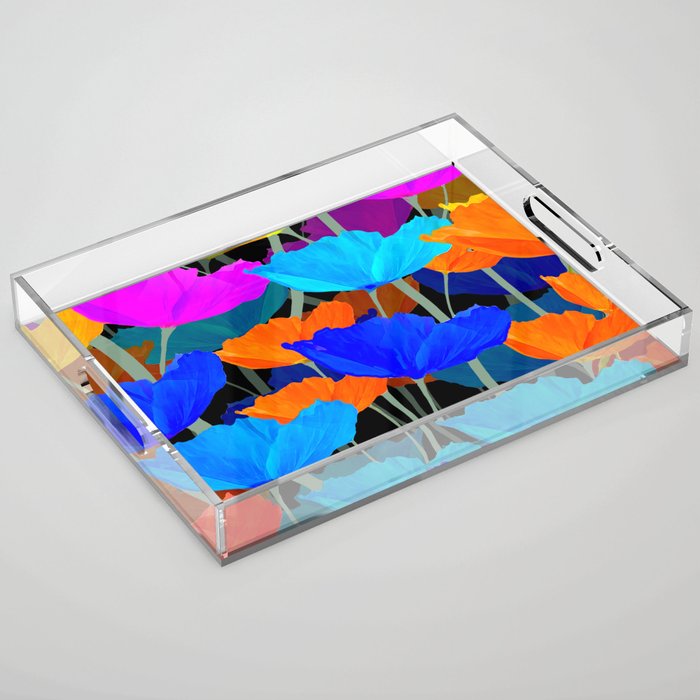 Colorful Poppies on Black Background #decor #society6 #buyart Acrylic Tray Gallery Image 1