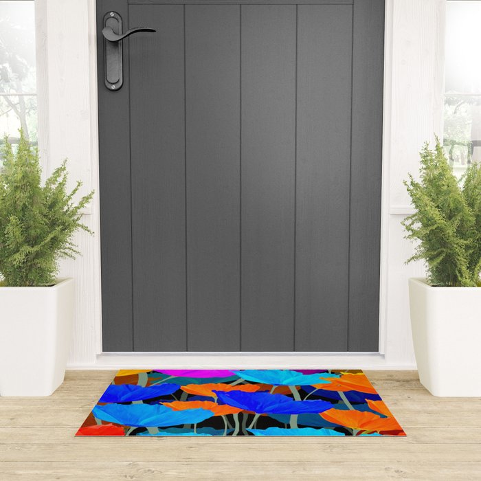 Colorful Poppies on Black Background #decor #society6 #buyart Welcome Mat Gallery Image 3