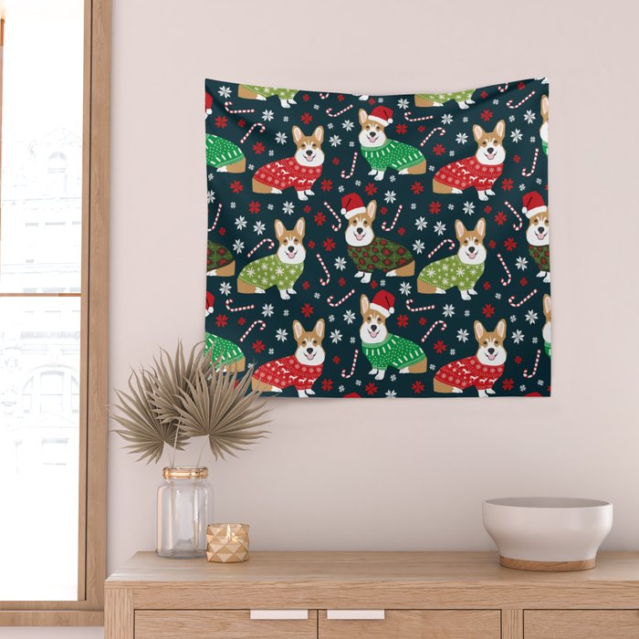 Corgi christmas sweater ugly sweater party with welsh corgis dog lovers dream christmas Wall Tapestry Gallery Image 2