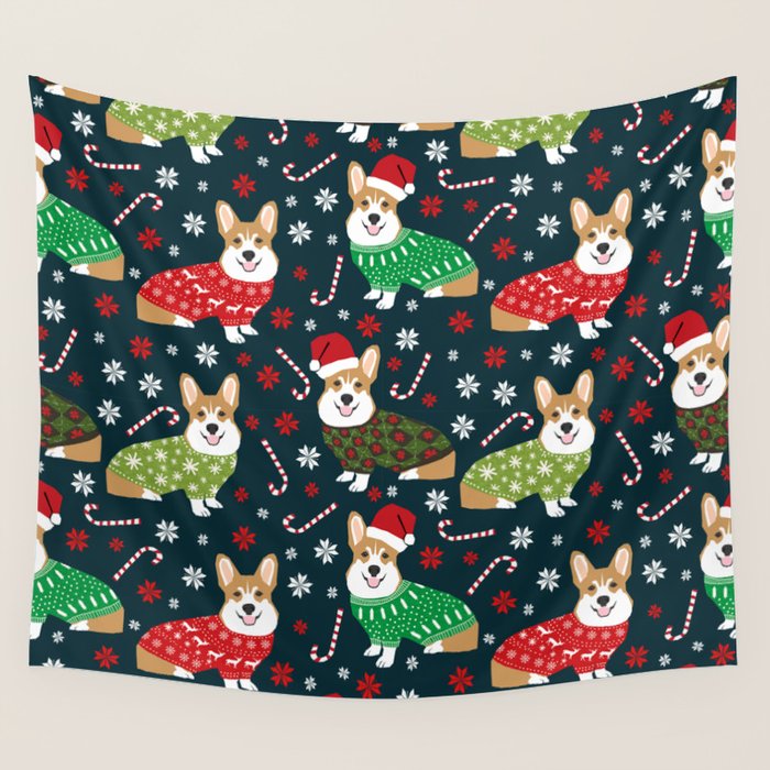 Corgi christmas sweater ugly sweater party with welsh corgis dog lovers dream christmas Wall Tapestry Gallery Image 4