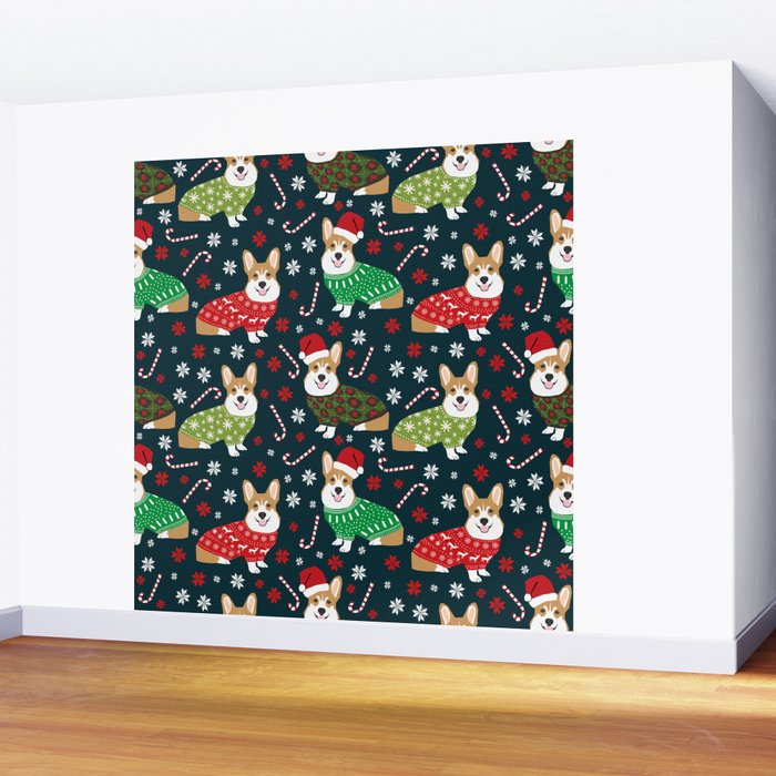 Corgi christmas sweater ugly sweater party with welsh corgis dog lovers dream christmas Wall Mural Gallery Image 2