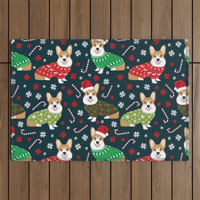 Corgi christmas sweater ugly sweater party with welsh corgis dog lovers dream christmas Outdoor Rug Gallery Image 1