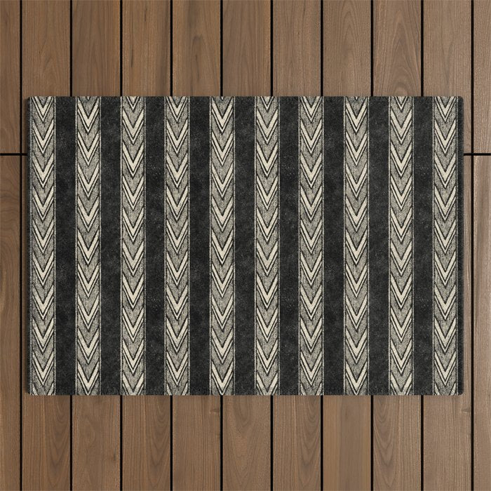 Canyon Stripe - black and cream Outdoor Rug Gallery Image 1