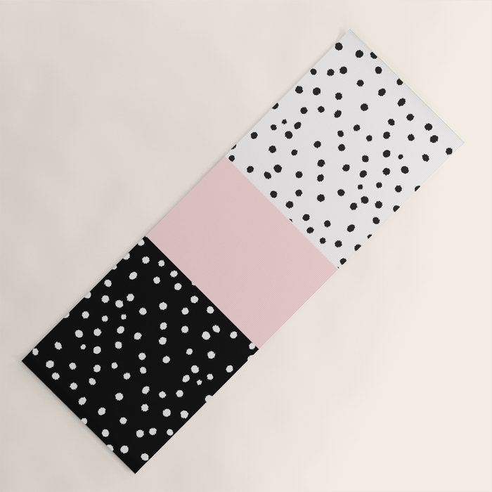 Pink white black watercolor polka dots Yoga Mat Gallery Image 1