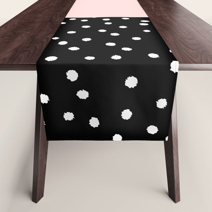 Pink white black watercolor polka dots Table Runner Gallery Image 1