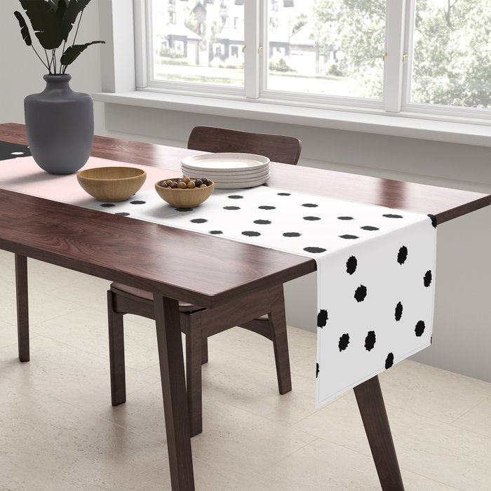 Pink white black watercolor polka dots Table Runner Gallery Image 2