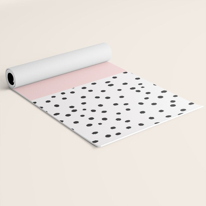 Pink white black watercolor polka dots Yoga Mat Gallery Image 2