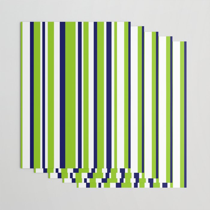 Lime Green Bright Navy Blue and White Vertical Stripes Pattern Wrapping Paper Gallery Image 3