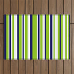 Lime Green Bright Navy Blue and White Vertical Stripes Pattern Outdoor Rug Gallery Image 1