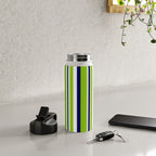 Lime Green Bright Navy Blue and White Vertical Stripes Pattern Water Bottle Gallery Image 4